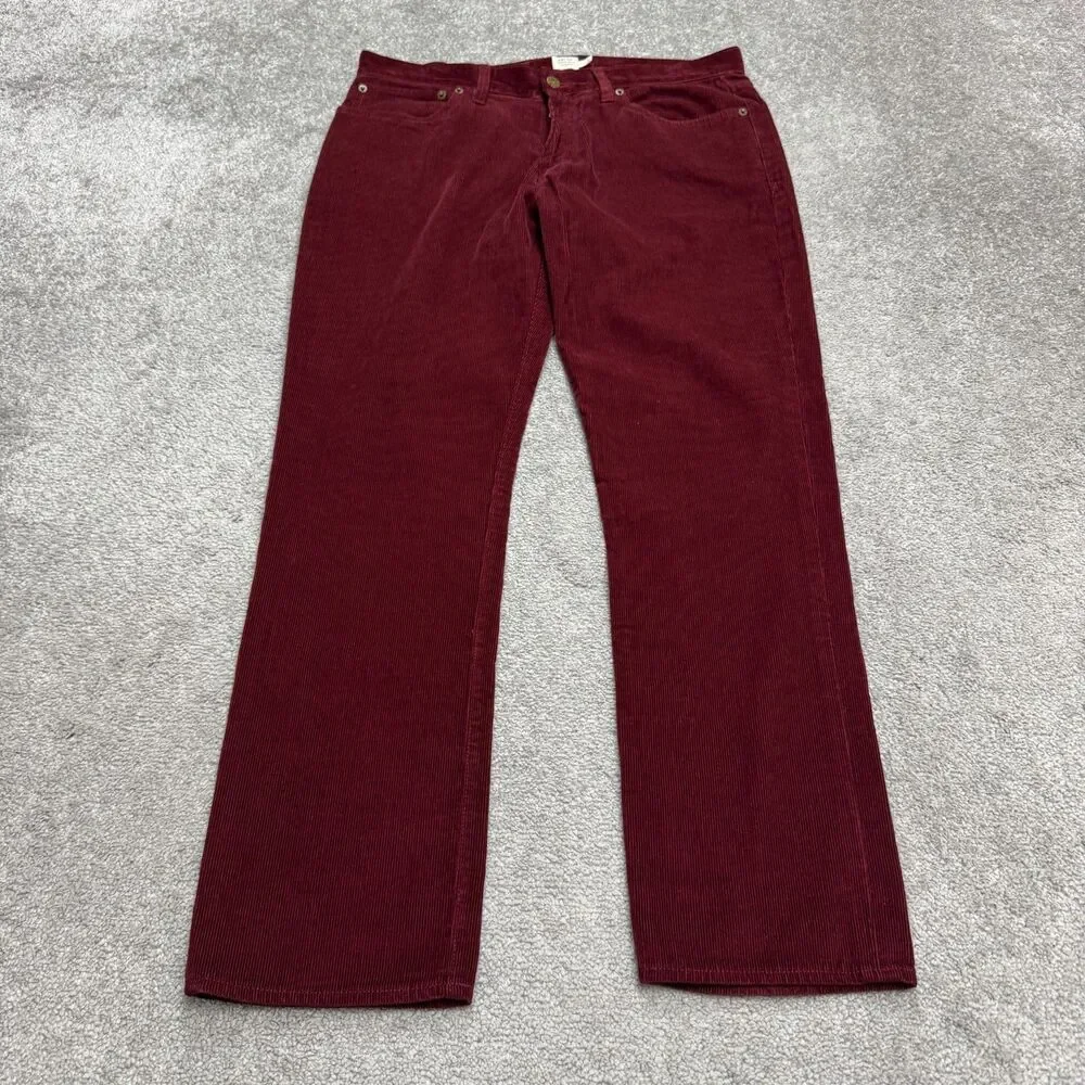 J.Crew Urban Slim Fit Corduroy Pants Mens 33x30 Maroon Red Cotton Flat Front